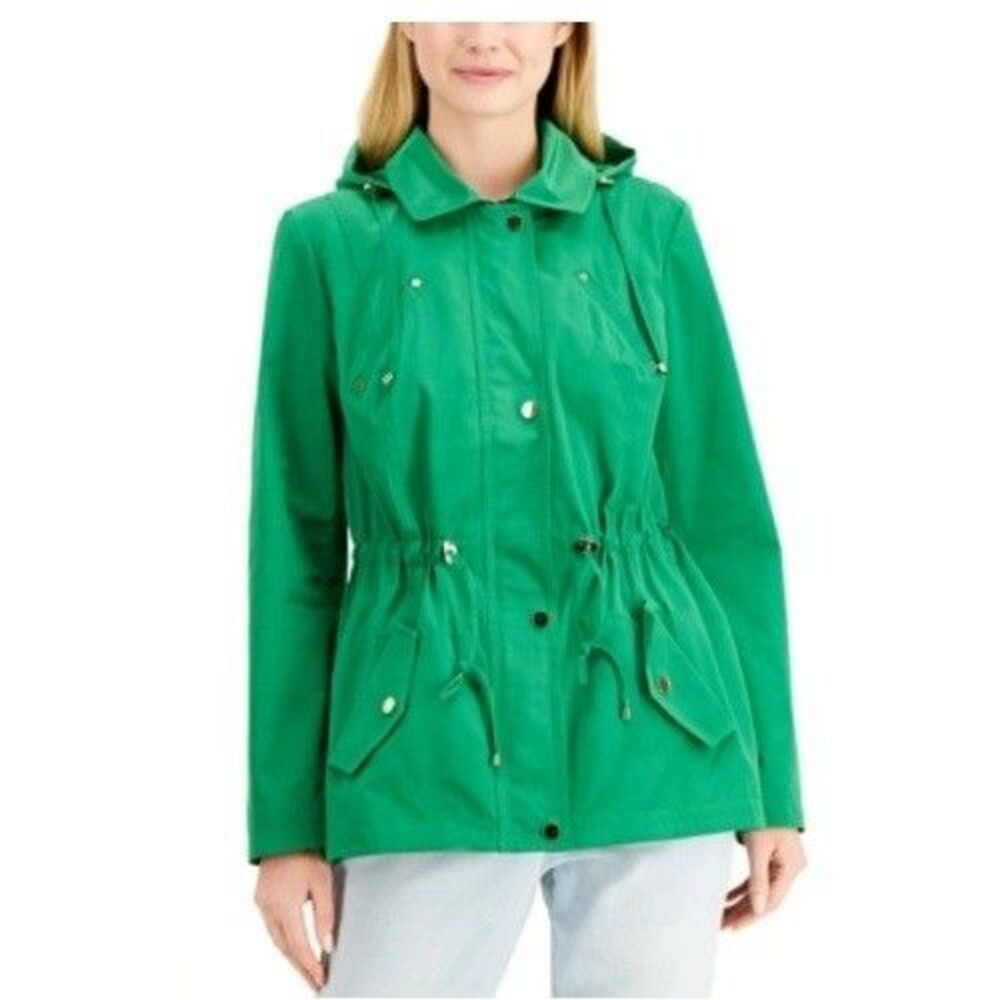 Charter Club Womens XS Bright Pine Green Hooded Anorak Rain Jacket NWT CM75